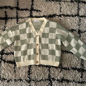 Oak and Fort Chunky Checked green sweater cardigan